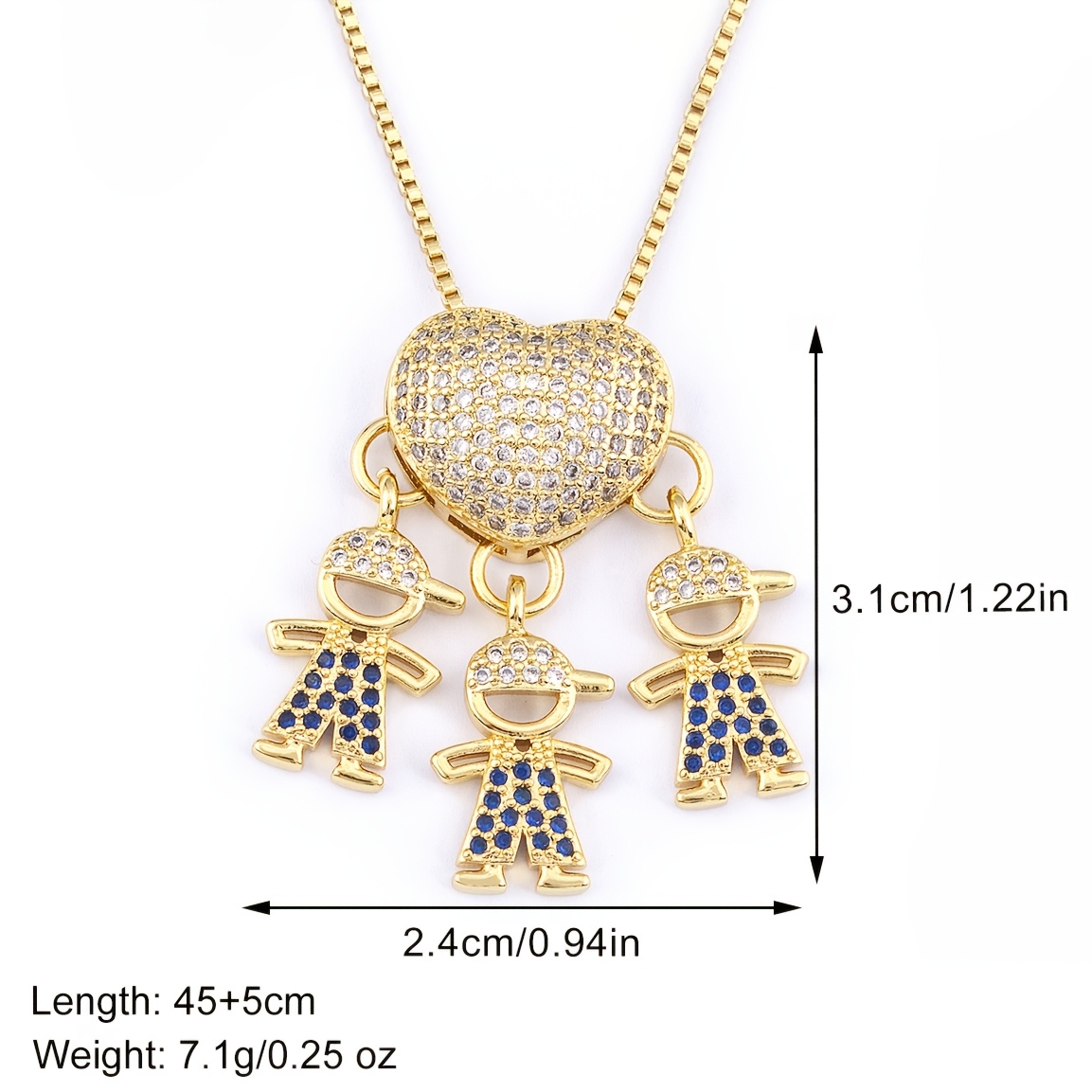 Women's Classic Family Heart Shape Charm Pendant Necklace